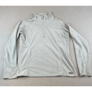 Athleta Womens 1/2 Zip Fleece Pullover Sz S Light Gray Embroidered Sleeve